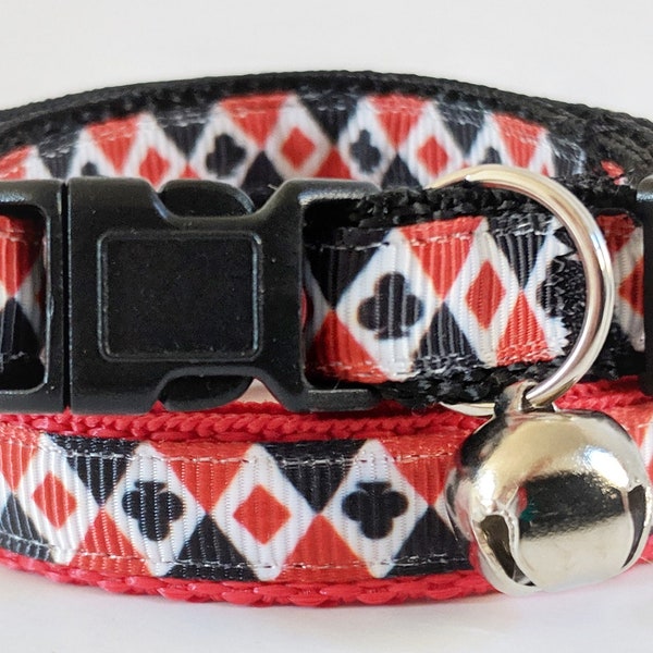 Cat or Kitten Collar - Girl or Boy Cat Collar - Playing Card Cat Collar with Breakaway Buckle and Removable Bell