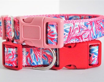 Dog Collar and (optional) Leash Set - Girl or Boy Dog Collar - Coral Reef Dog Collar - Adjustable Small or  Large Dog Collar