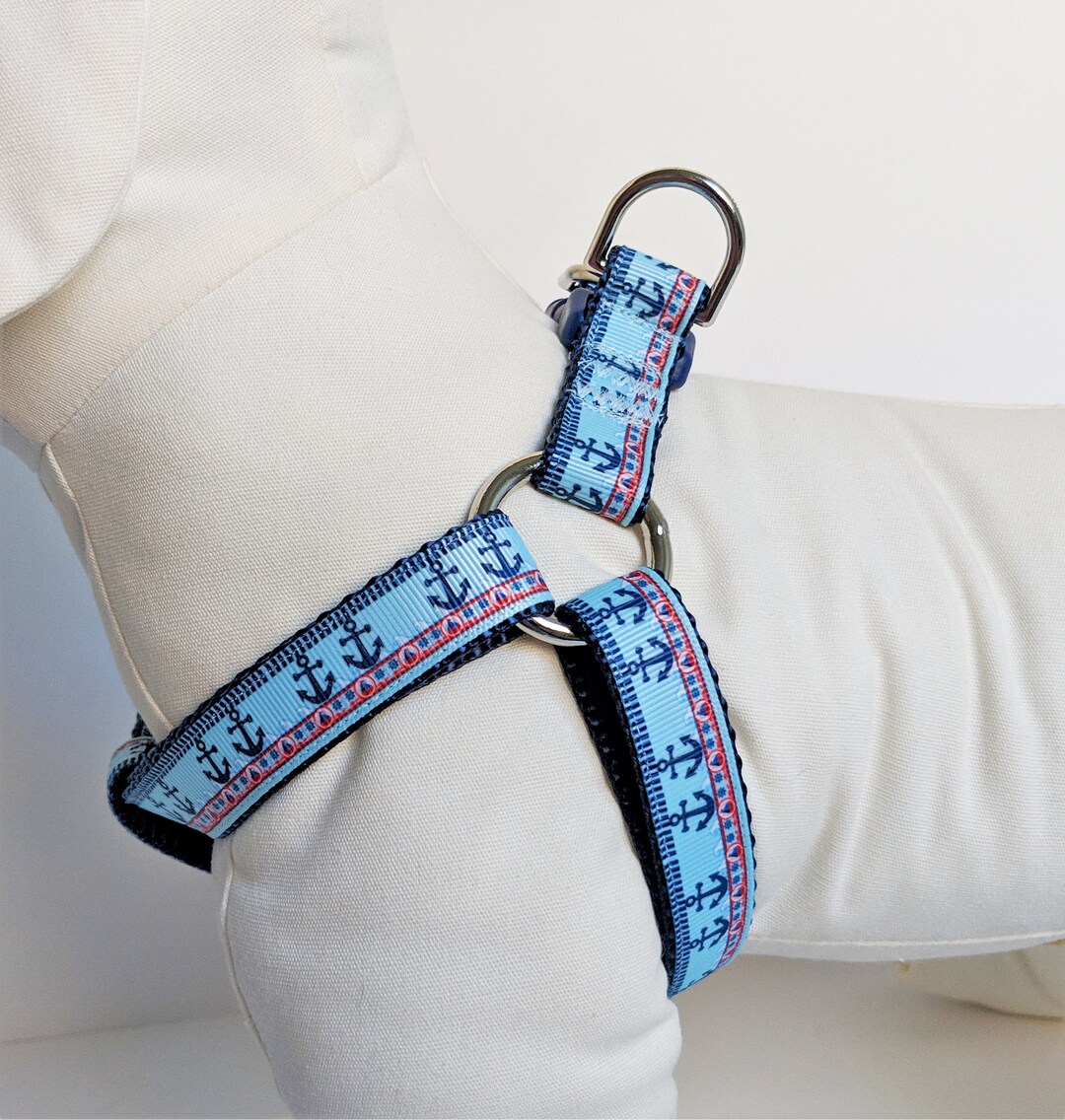 Stepin Dog Harness and optional Leash Blue Nautical Dog Etsy