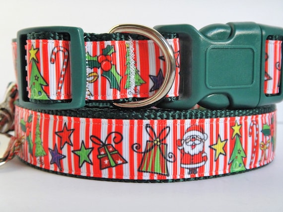Christmas Dog Collar and optional Leash Set With A Christmas Party