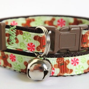 Christmas Cat Collar- Gingerbread Kitten Collar- Peppermint and Gingerbread Christmas Cat Collar-Adjustable Breakaway Cat Collar