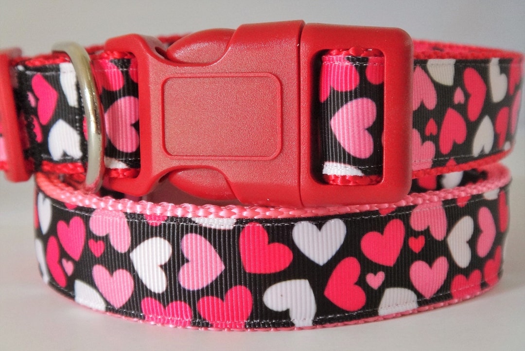 Valentine Dog Collar With Hearts Large or Small Female Dog Collar With
