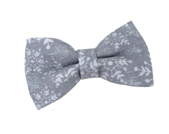 Dog or Cat Bow Tie with Snowflakes - Gray Slide On Dog Bow Tie - Removable Winter Pet Bow Tie