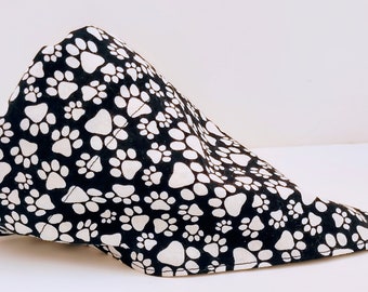 Dog or Cat Over the Collar Bandana with Black and White Paw Prints - Dog or Cat Neck Scarf - Dog or Cat Neck Kerchief