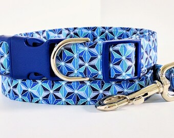 Collar para perros y (opcional) juego de correa - Blue Boy Dog Collar-Fabric Dog Collar -Collar para perros pequeño o grande, todo de tela o con correas