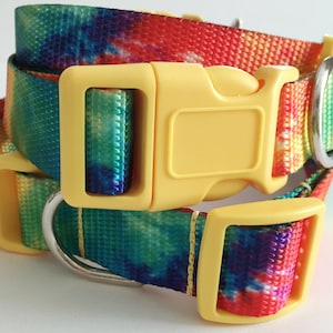 Tie Dye Dog Collar with (optional) Matching Leash - Colorful Adjustable Girl or Boy Dog Collar in Rainbow Colors