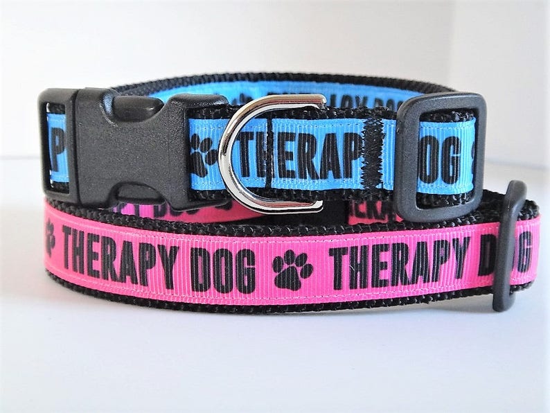 Therapy Dog Collar & Optional Leash Set in Pink or Blue Small Dog or Large Dog Collar for Therapy Dog Boy or Girl Therapy Dog Collar image 1