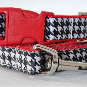 Houndstooth Dog Collar and (Optional) Leash Set for Girl Dog  -  Adjustable Small or Large Dog Collar