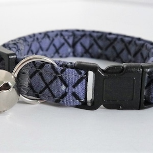 Fabric Cat Collar - Kitten Collar- Boy Cat Collar - Grey and Black Cat Collar with Removable Bell - Breakaway Cat Collar