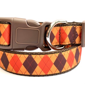 Argyle Dog Collar and (optional) Leash - Orange and Brown Autumn Boy Dog Collar for Small or Large Dog - Halloween, Fall