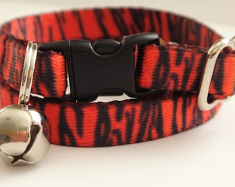 Cat Collar with Bell - Breakaway Tiger Striped Cat Collar - Cute Orange Striped Cat Collar - Boy Cat Collar - Girl Cat Collar -Kitten Collar