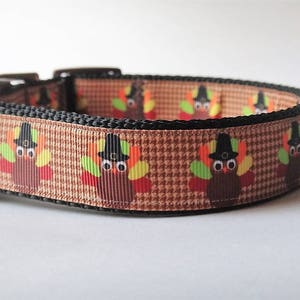 Thanksgiving Dog Collar & optional Leash with Turkey Design Small or Large Dog Collar Brown Colorful Dog Collar image 3