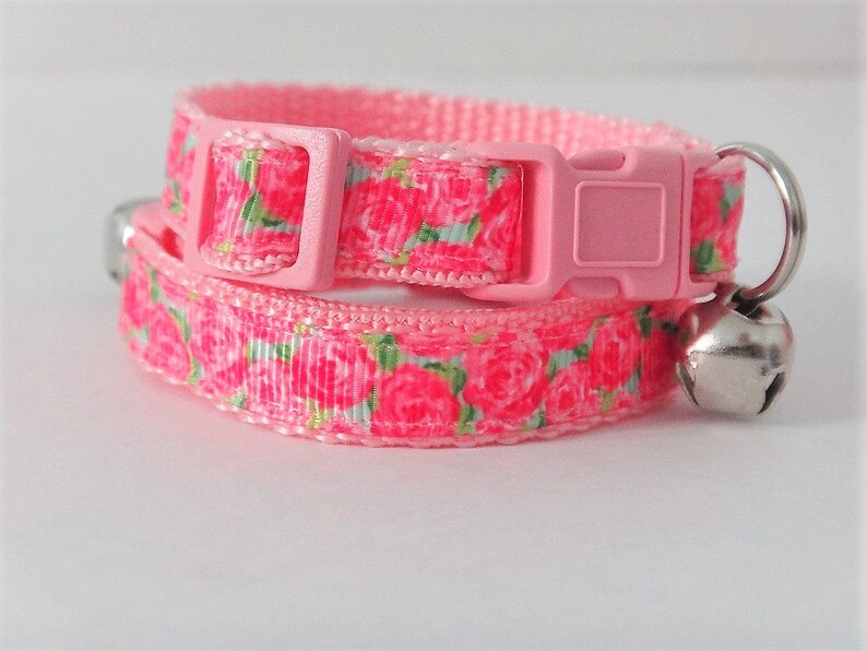 Cat Collar Kitten Collar Pink Cat Collar With Flowersgirl Etsy