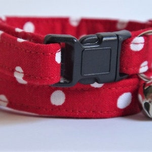 Polka Dot Fabric Cat Collar - Kitten Collar- Red & White Polka Dot Breakaway Cat Collar with Removable Bell - Minnie Inspired Cat Collar