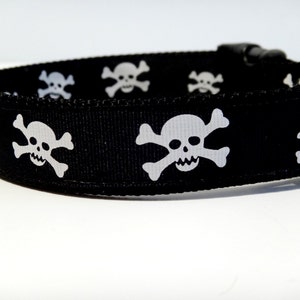 Adjustable Dog Collar Skull and Cross Bones Dog Collar Small or Large Halloween Dog Collar in Black and White image 2