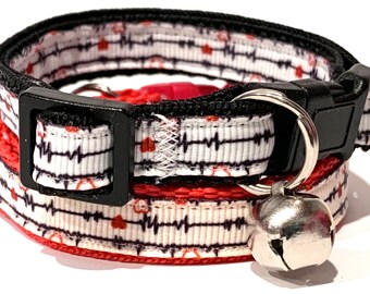 Cat or Kitten Collar with Heartbeat - Nurse, Doctor or EMS Gift - Breakaway Cat Collar with Removable Bell - Red or Black