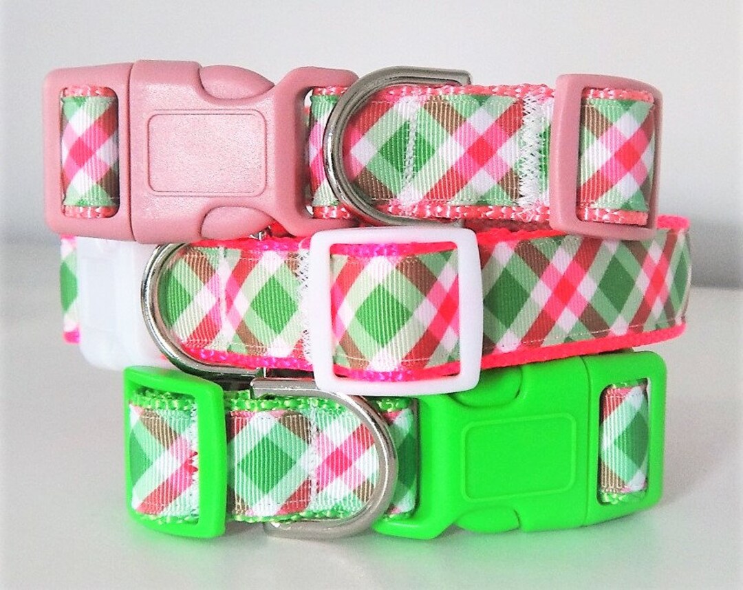 Dog Collar Pink and Green Plaid Girl Dog Collar Pink Dog Collar