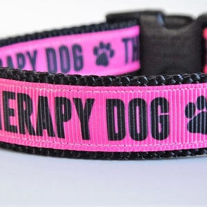 Therapy Dog Collar & Optional Leash Set in Pink or Blue Small Dog or Large Dog Collar for Therapy Dog Boy or Girl Therapy Dog Collar image 2