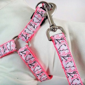Step-in Dog Harnessand (optional) Leash - Pink Cherry Blossom Floral Dog Harness - Girl Dog Harness - Dog Collar Alternative