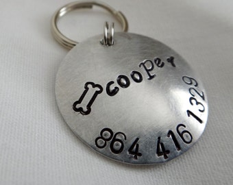 Dog Tag -  Cat Tag - Pet ID Tag - 1" Round Hand Stamped Pet Name Tag -  Domed Aluminum Dog Tag - Custom Pet Tag - Cat Name Tag