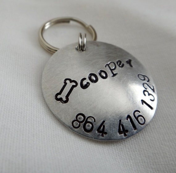 Dog Tag -  Cat Tag - Pet ID Tag - 1" Round Hand Stamped Pet Name Tag -  Domed Aluminum Dog Tag - Custom Pet Tag - Cat Name Tag