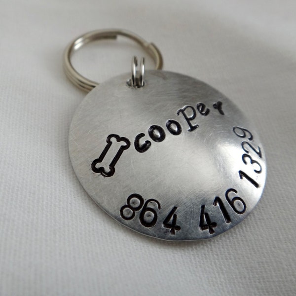 Dog Tag -  Cat Tag - Pet ID Tag - 1" Round Hand Stamped Pet Name Tag -  Domed Aluminum Dog Tag - Custom Pet Tag - Cat Name Tag