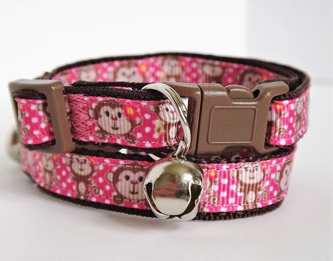 Cat or Kitten Collar Girl Cat Collar With Monkey Pink Cat Etsy