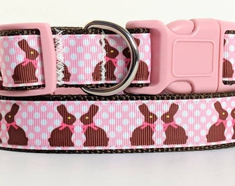 Dog Collar  - Easter Dog Collar - Small or Large Dog Collar with Chocolate Easter Bunnies - Girl Easter Dog Collar