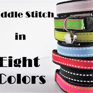 Cat or Kitten Collar - Adjustable Breakaway Cat Collar with Removable Bell - Cute Boy or Girl Cat Collar - Saddle stitching