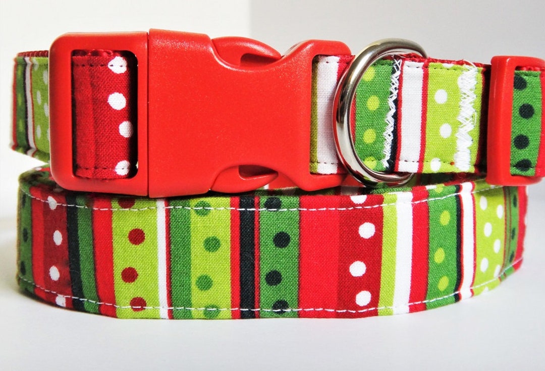 Christmas Dog Collar Fabric Dog Collar With Stripes and Polka Dots