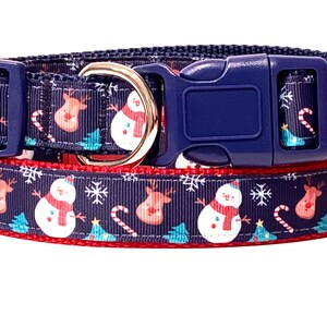 Christmas Dog Collar and (optional) Leash Set with Snowmen and Reindeer - Boy or Girl Dog Collar - Red White and Blue Dog Collar
