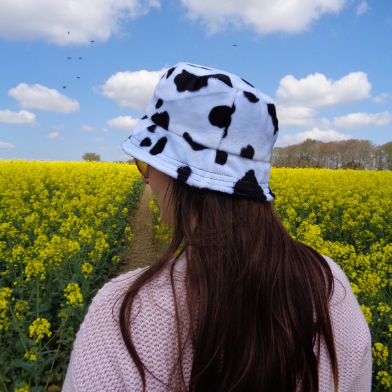 Faux cow fur bucket hat unisex festival 