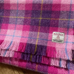 Harris Tweed Wool Scarf Purple Pink Light Bright Check Traditional Punk