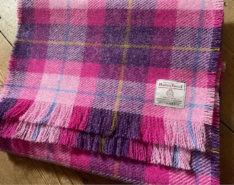 Harris Tweed Wool Scarf Purple Pink Light Bright Check Traditional Punk