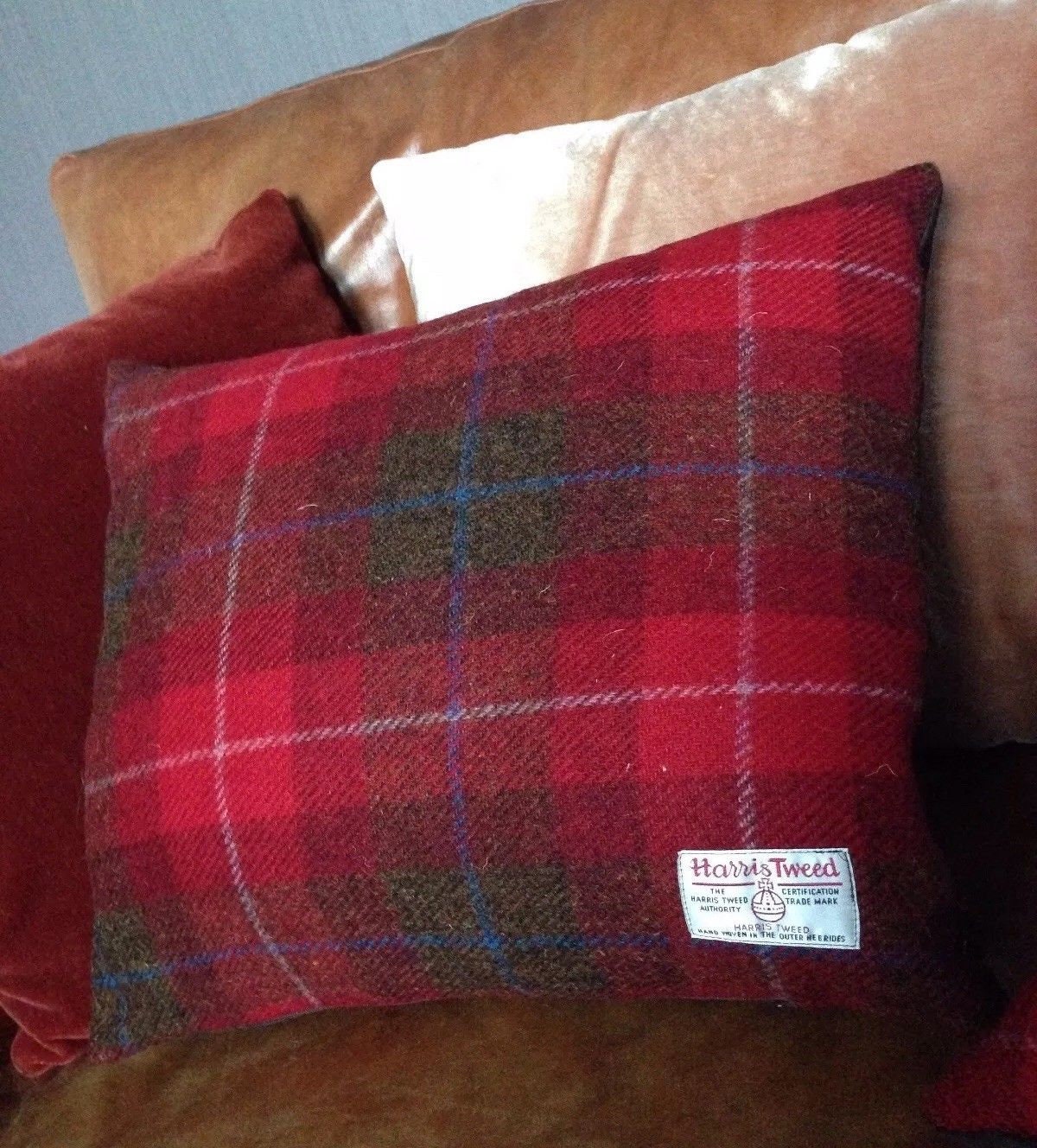 Harris Tweed Cushion Cover Check Red Brown Rust Burgundy Dark Etsy UK