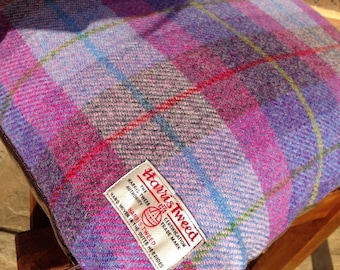 Funda de cojín Harris Tweed de 45 cm (18"), color morado, gris pizarra, terciopelo de algodón.