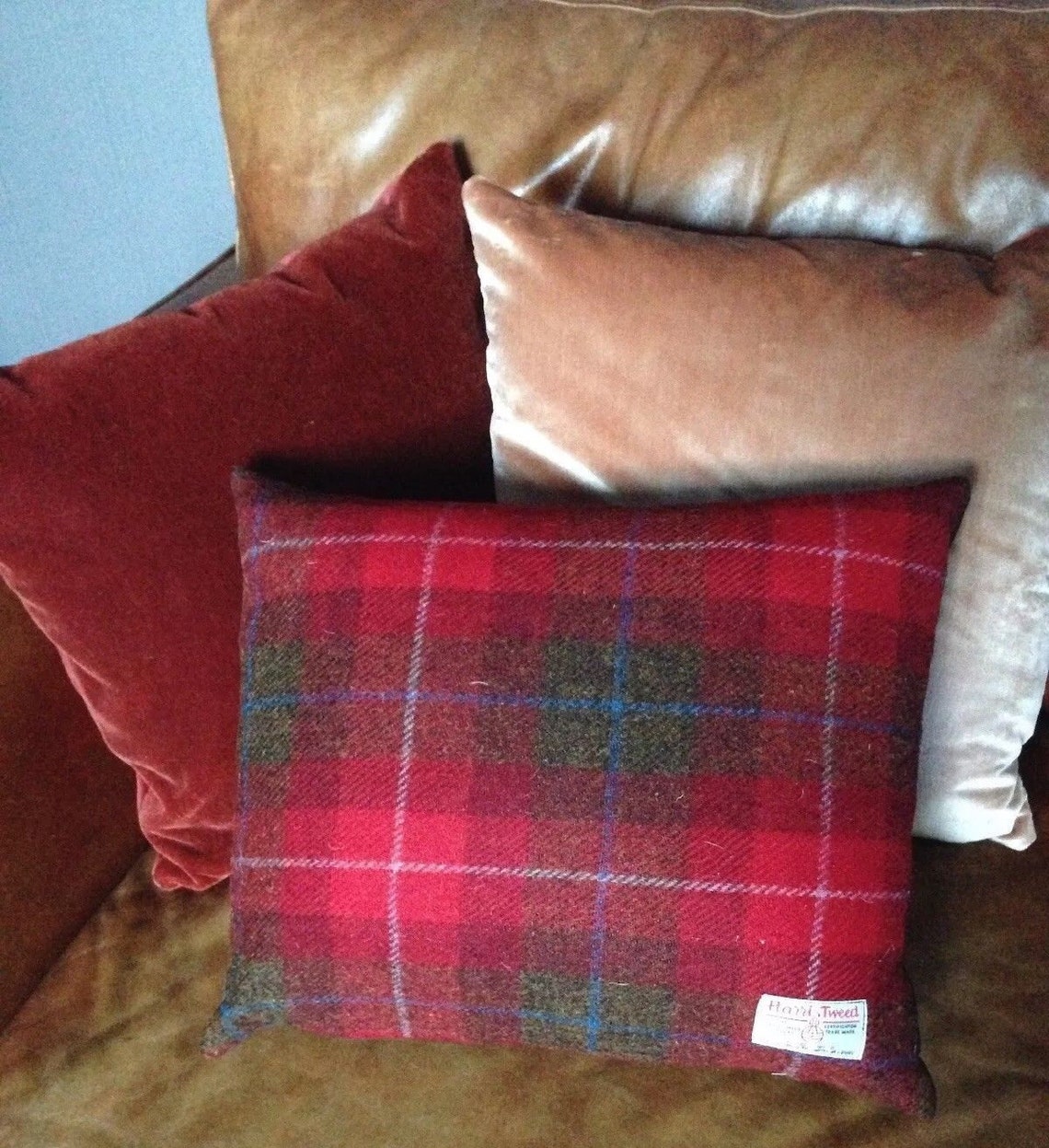 Harris Tweed Cushion Cover Check Red Brown Rust Burgundy Dark Etsy UK