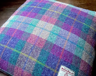 Harris Tweed Cushion Cover 18" Square Purple Pink Teal Green Lilac Cotton Velvet