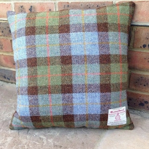 Harris Tweed Cushion Cover MacLeod Blue Green Grey Brown Orange Check Velvet Classic Country Wool 18"