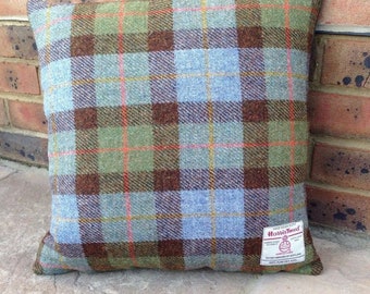 Harris Tweed Cushion Cover MacLeod Blue Green Grey Brown Orange Check Velvet Classic Country Wool 18"