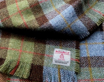 Harris Tweed Scarf Pure Wool Macleod Green Blue Chocolate Brown Check Traditional Classic