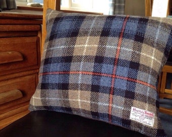 Harris Tweed Mackenzie check Pure New Wool Cushion Cover Blue Orange Tan Beige Check Mod Country Traditional