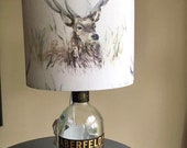 Highland Stags lampshade, Voyage Maison stags, Whisky bottle lamp, 20cm drum, handmade in Scotland