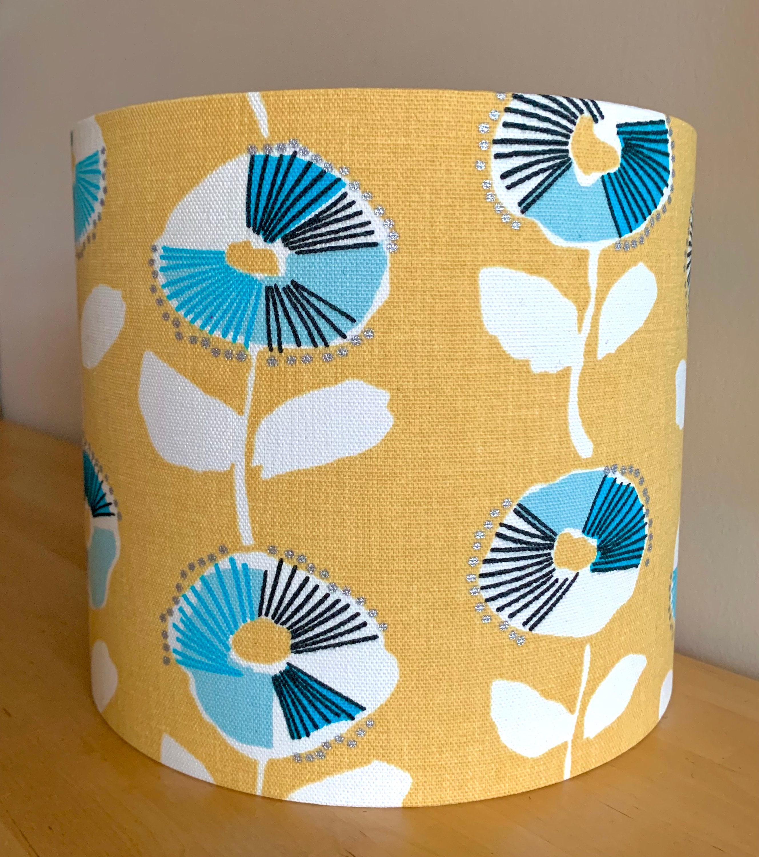 Mustard Turquoise Blue Lampshade Gin Bottle Lamp 20cm Drum