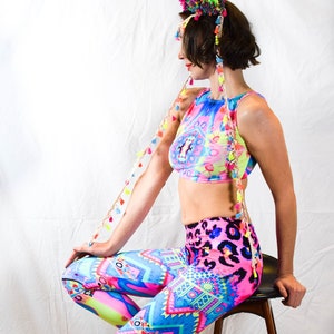 festival leggings, neon, bright, yoga pants, active wear, animal print, Glastonbury, Burning Man, Secret Garden Party,Eclipse, festival wear