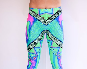 festival leggings, yoga pants, active wear, animal print, Glastonbury, Burning Man, Secret Garden Party, Eclipse, festival wear, neon,bright