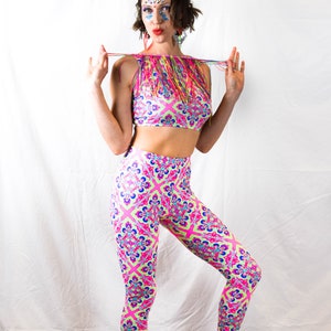 Pink Magic Eye festival leggings, yoga pants, active wear, Burning Man, festival wear, neon,bright