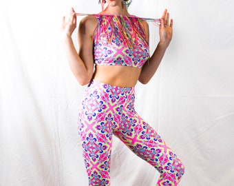 Pink Magic Eye festival leggings, yoga pants, active wear, Burning Man, festival wear, neon,bright