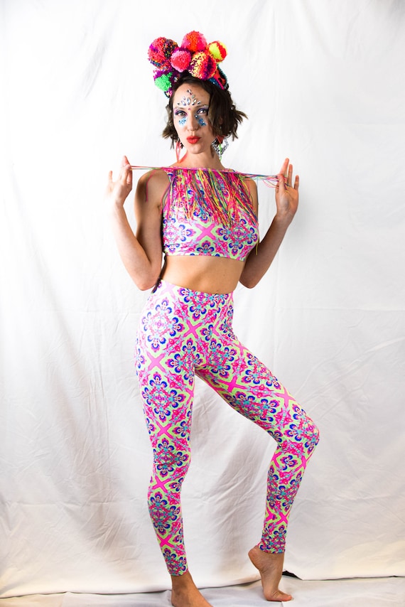 Pink Magic Eye Festival Leggings, Yoga Pants, Active Wear, Burning Man,  Festival Wear, Neon,bright 