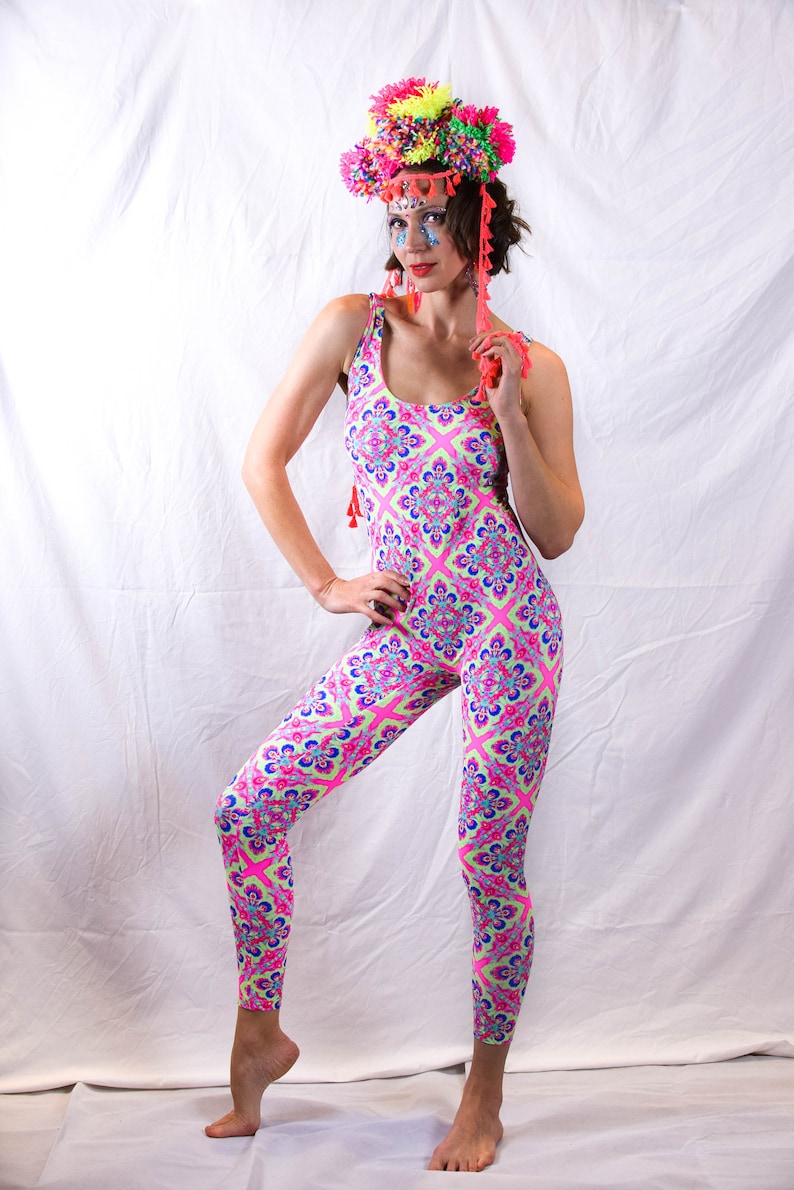 Pink Magic Eye Bodysuit, festival catsuit, onesie, festival wear, animal print, Burning Man, Eclipse image 3